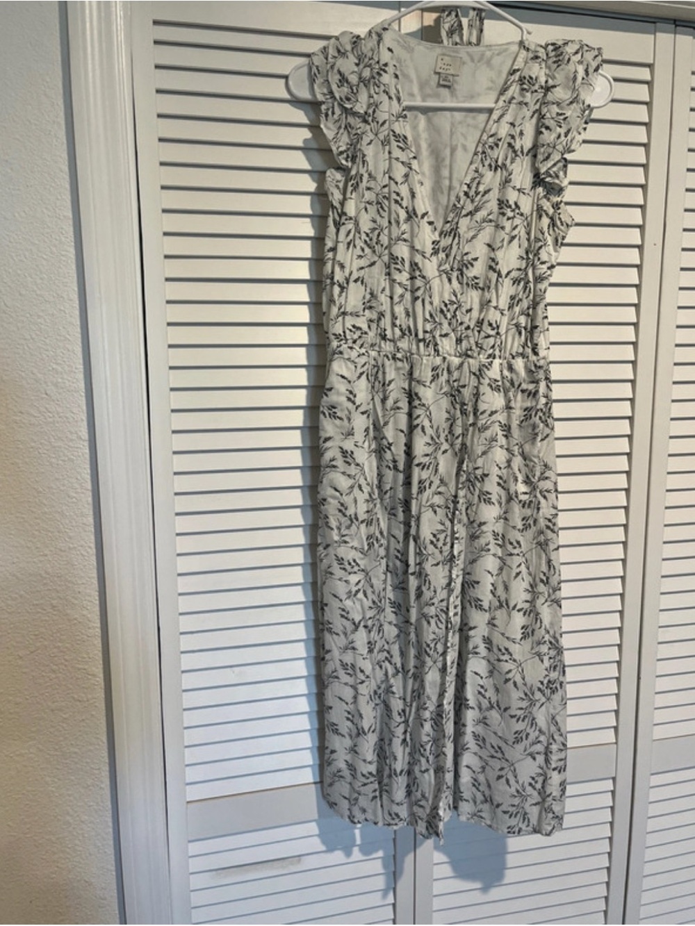 Target White Floral Midi Dress with Black Leaf Print